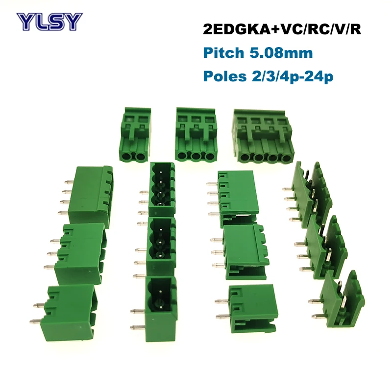 

20Pcs Pitch 5.08mm Plug-in PCB Screw Terminal Block Connector 2EDGKA/VC/RC/V/R Male Female 2/3/4/5/6/7/8/9/10P Pluggable Bornier