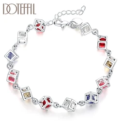 DOTEFFIL 925 Sterling Silver Multicolor Square AAA Zircon Bracelet For Women Wedding Engagement Party Fashion Jewelry