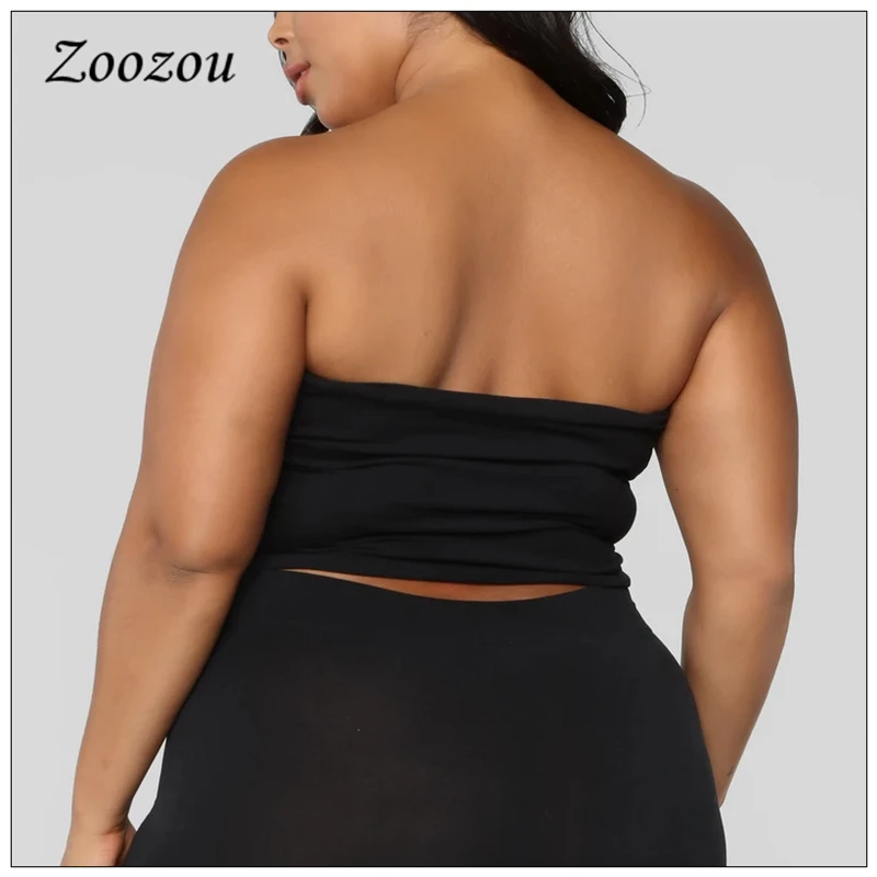 Sexy Strapless Black White Tube Crop Tops Plus Size Solid Color Wrap Top Stretchy Casual Basic Female Blusas Bustier Cami Tops