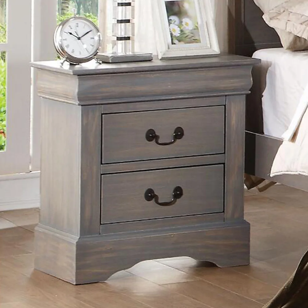 Nightstand  End Table Bedside Table   Nightstand in Antique Gray with Drawers  Suitable for Bedroom Living Room Side Table