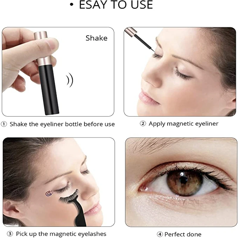 4 pairs of magnetic eyelashes and eyeliner set soft eyelashes natural magnet eyelash makeup eyeliner + eyelash tool set