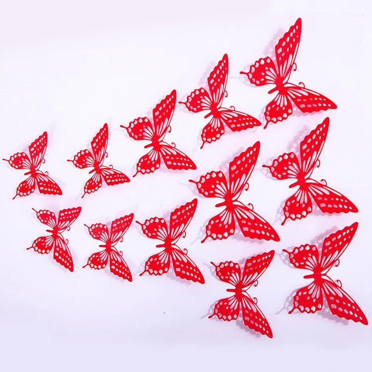 12 Stück/Set, ausgehöhlte Schmetterlings-Wandaufkleber zur Dekoration für Hochzeiten, zum Aufkleben in Wohnzimmern, Schmetterlinge, selbstklebende Aufkleber. – Detail 8