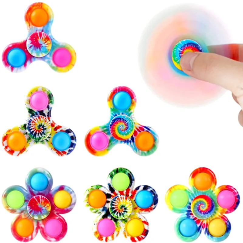 1PC Tie Dye Simple Fidget Spinner Finger Push Bubble Hand Spinner For ADHD Anxiety Stress Relief Sensory Party Favor For Kids