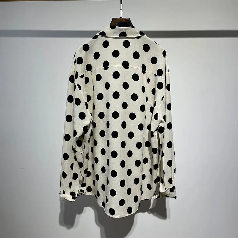 Men's Wave Dot Print Casual Long Sleeve Shirt Diablo Large Korean Street Trend Style Non Iron Loose Shirt