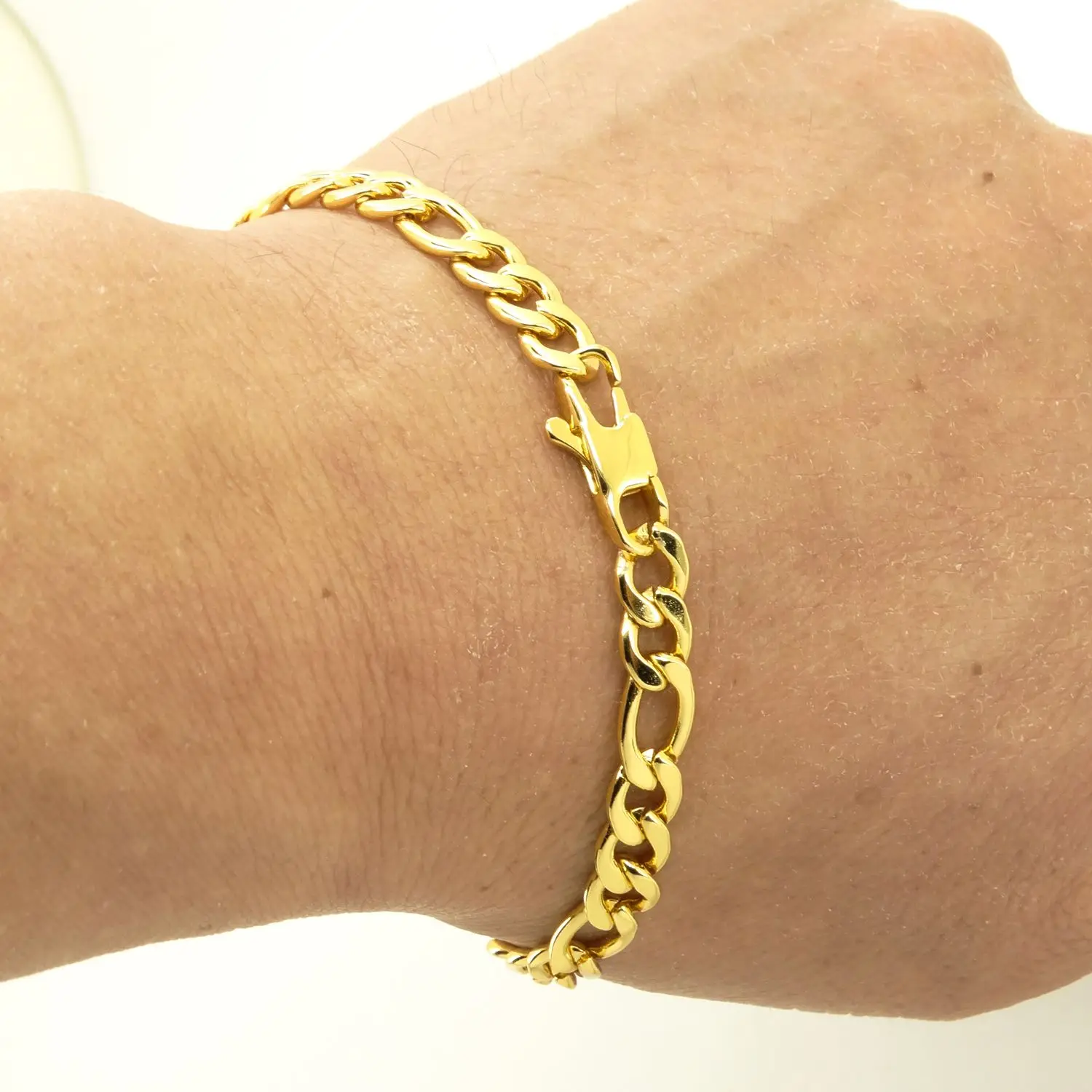 100% Stainless Steel Bracelet 6/8/12 mm Width Figaro Chain 8 Inch Plated 18K Gold Bracelet for Masculine Men Women Free Shipping view 3