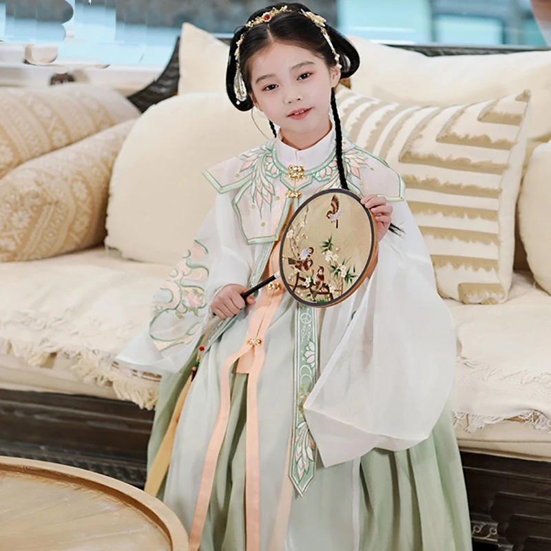 

Creative New Embroidery Hanfu Costume Girl Ming-made Hanfu Skirt Cloud Shoulder Chinese Style Long-sleeved Children's HanfuLC166