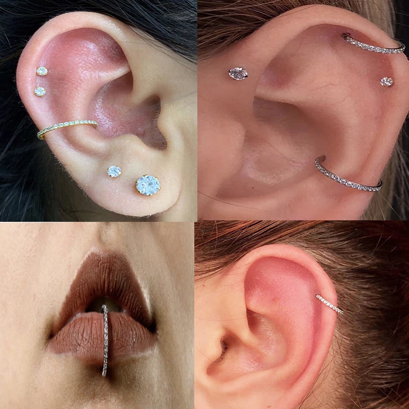 Piercing de titânio g23, pedra cz, segmento alto, anéis abertos, pequeno septo, argola, nariz, brincos, hélice, lóbulo, lábio, orelha, joias corporais, 1 peça