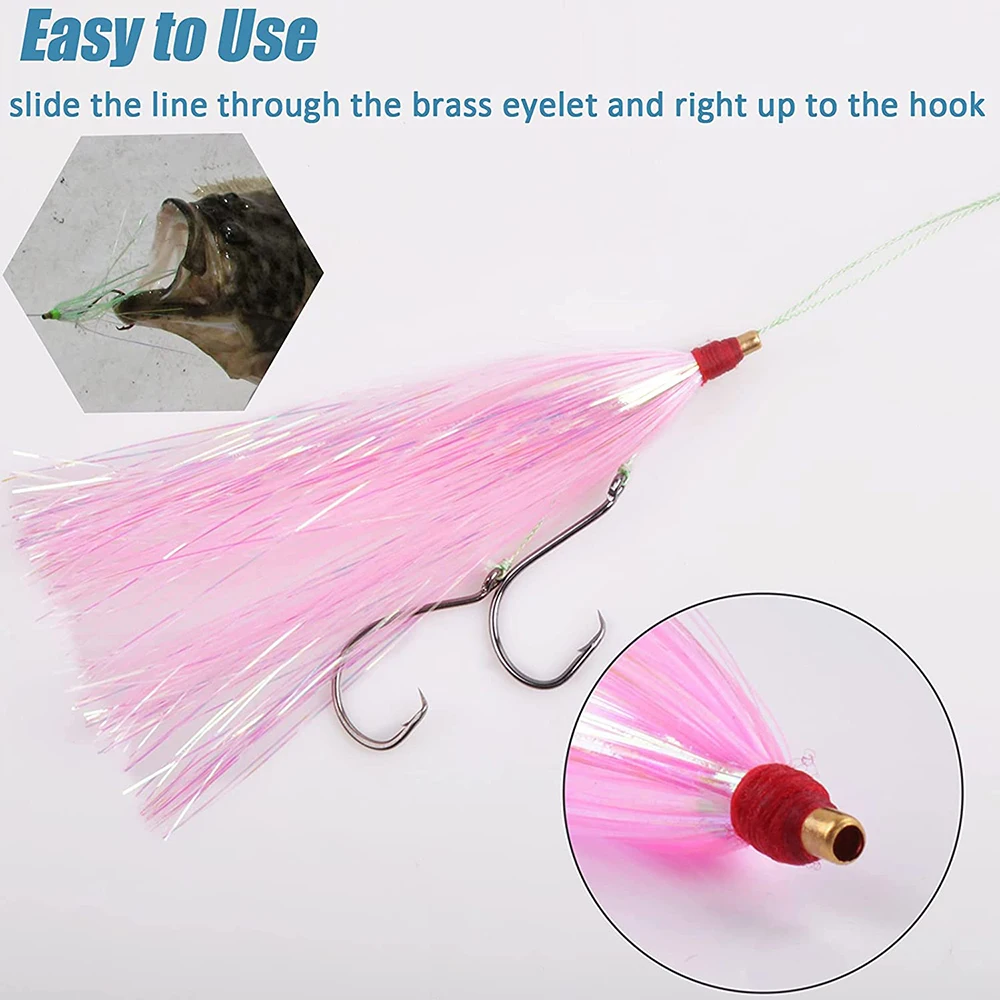 12PCS Bucktail Teaser Jig Fishing Lures Slip Flash line Skirt Bait Rigs Fishing Hooks Teaser bait Kit DIY lure Fishing Tackle