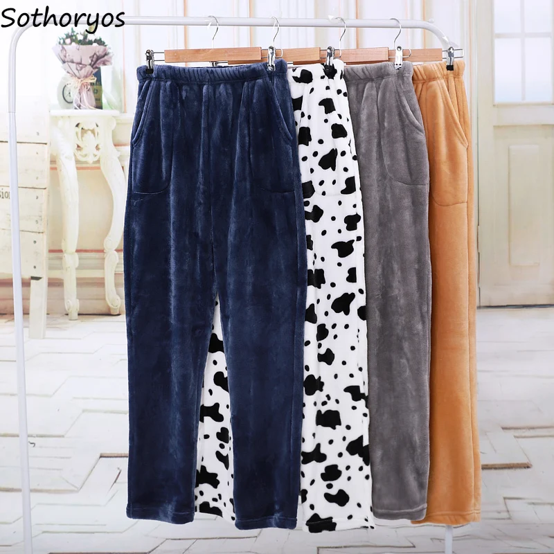 Women Sleep Bottoms Pants Coral Velvet Elasticity Flannel Stylishd Winter Drawstring Warm BF Female Simple Sleepwear Casual New