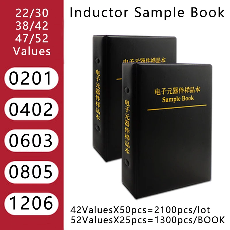 

Multilayer Inductor Sample Book SMD 0201 0402 0603 0805 1206 0.6NH~100UH Assortment Kit Pack 42valuesx50pcs Winding inductance