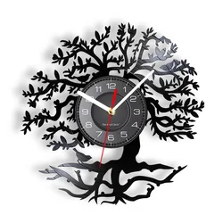 Tree Of Life With Birds Vinyl Record Clock Family Tall Towering Tree Roots Vinyl Disk Crafts Wall Watches Housewarming Gift