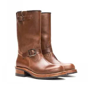 Bota masculina de couro legítimo, calçado para trabalho, motocicleta, cano alto vintage 8 principais vendas bota masculina engenheiro - №8