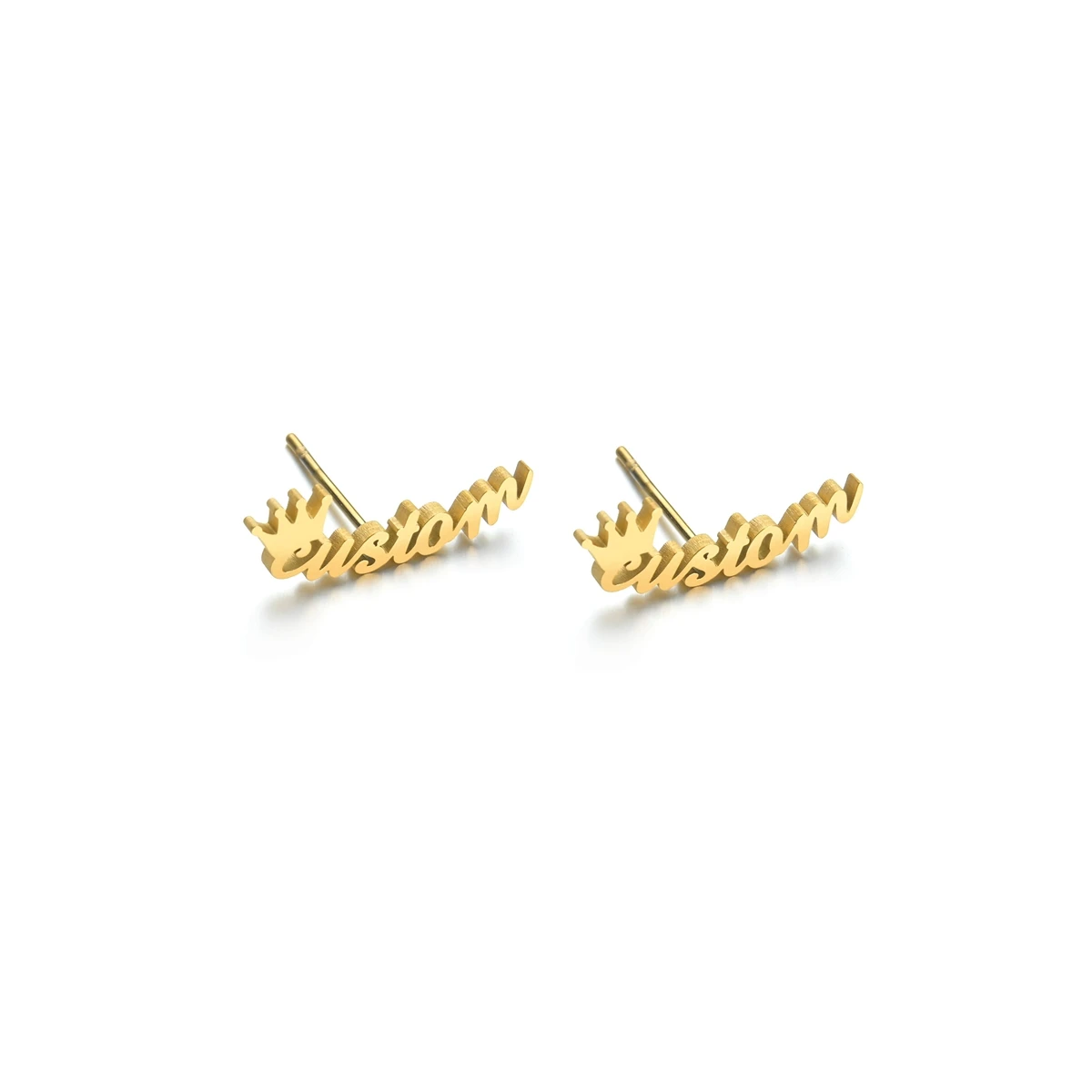 Akizoom Custom Personalized Name Stainless Steel Stud Earrings for Women Girls 1 Pair Letter Crown Earring Jewelry Gift