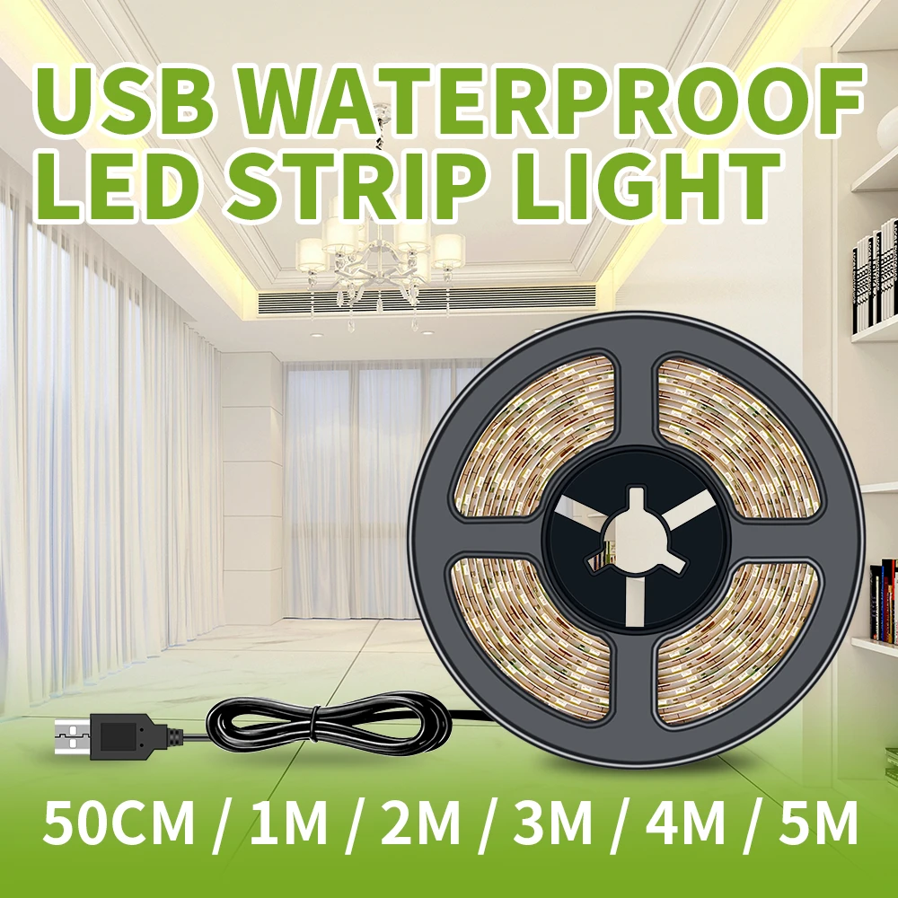 USB 5V LED Strip Light 2835SMD 60Leds/M Bar Flexible Light Home IP65 Waterproor Strip Light Indoor Lamp 0.5M 1M 2M 3M 4M 5M