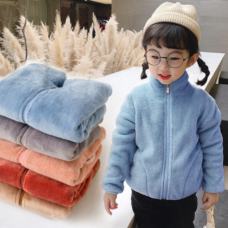 2024 Autumn Winter Girls Plush Coats Kids Soft Turtleneck Outwear Keep Warm Children\'s Coral Fleece Zipper Jackets for Girls New