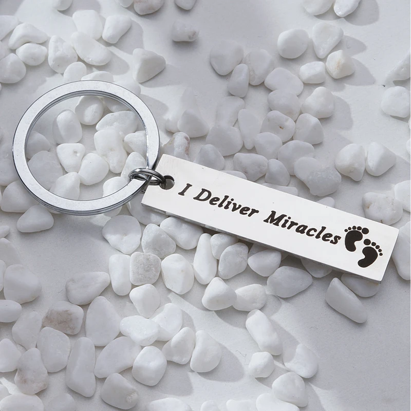 I Deliver Miracles Keychain, Hand Stamped Midwife Appreciation Gifts Keyring, Baby Keychains, Thank You Gift