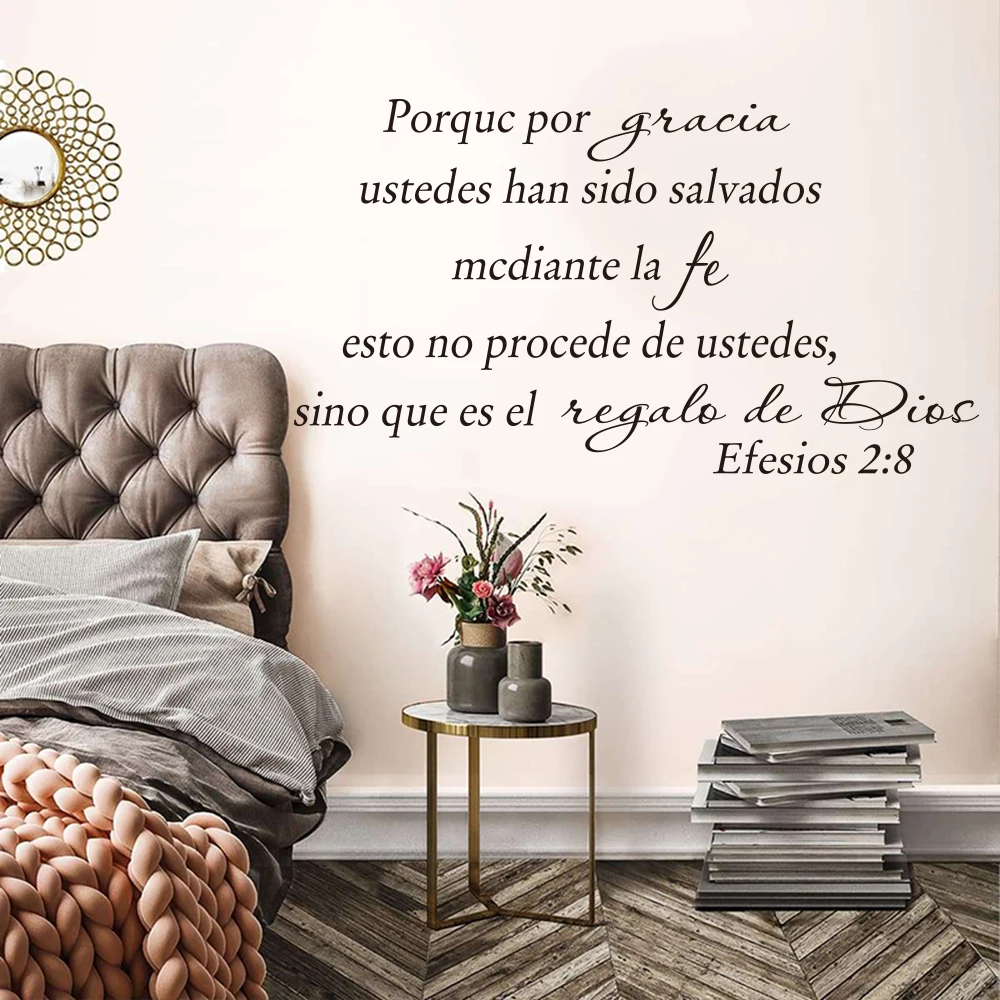 

Spanish Christian Bible Verse Wall Decal Bedroom Living Room Ephesians 2：8 Inspirational Quote Wall StickerHome Decor