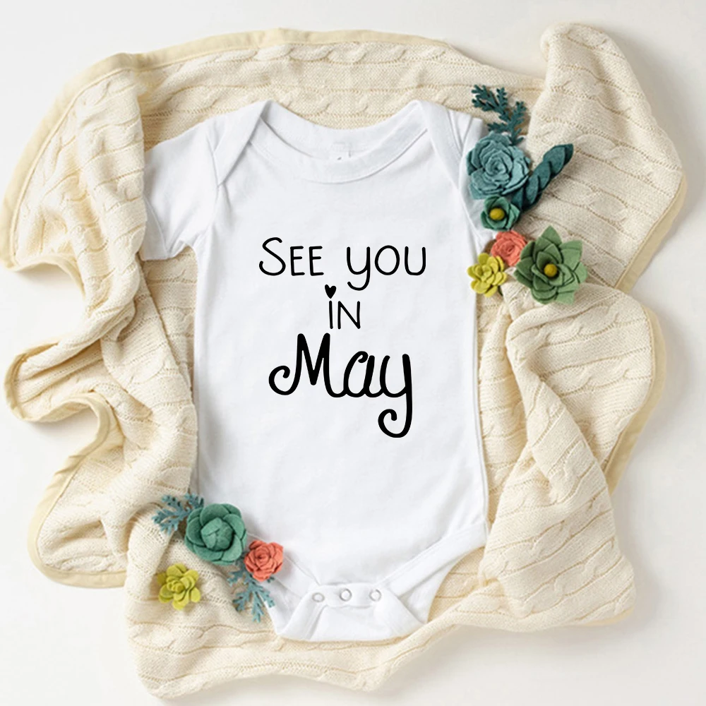 2022 Newborn Baby Clothes See You In March Funny Baby Girl Boy Bodysuit Surprise Gift Infant Onesies Pregnancy Announcement