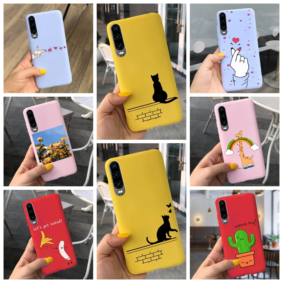 Cartoon Candy Color Soft Silicone Phone Case For Huawei P30 P 30  Shock-Absorption Bumper Cover Case ELE-L29, ELE-L09, ELE-L04