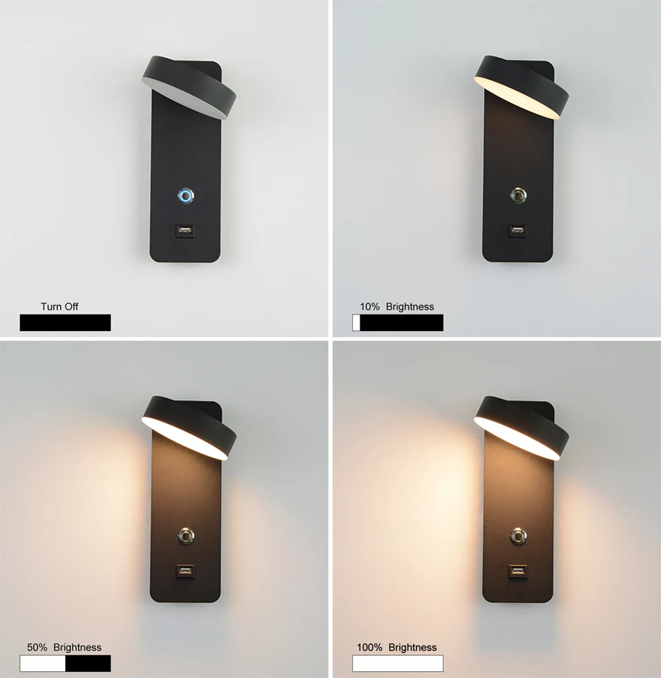 LITU-Applique Murale Moderne en Aluminium à Intensité Tactile, Luminaire Décoratif d\'Nik, avec Wild USB, Idéal pour un Salon ou un Couloir