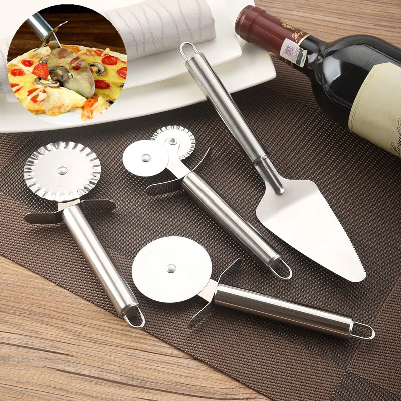 4 Styles Stainless Steel Handle Pizza Cutter Double Roller Pizza Knife Pastry Pasta Dough Kitchen Baking Accessories Tools