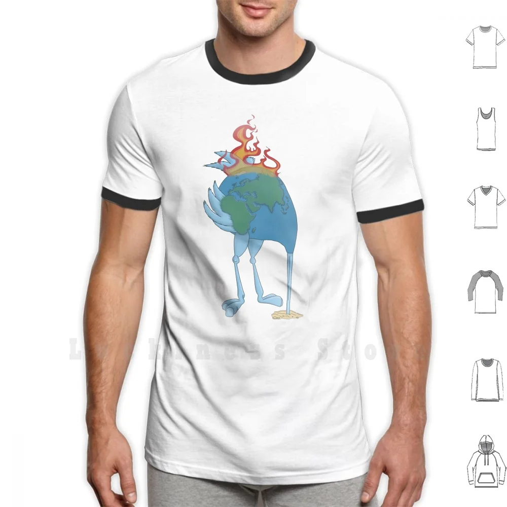 Climate Change Denier Ostrich On Fire - Head In The Sand T Shirt Big Size 100% Cotton Climate Crisis Global Warming Greta