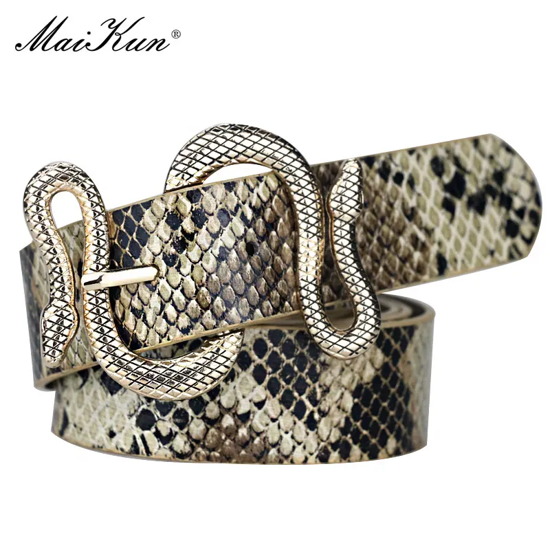 

Maikun Belts for Women Snake Shape Pin Buckle Belt High Quality Leather Women Belt PU Waistband