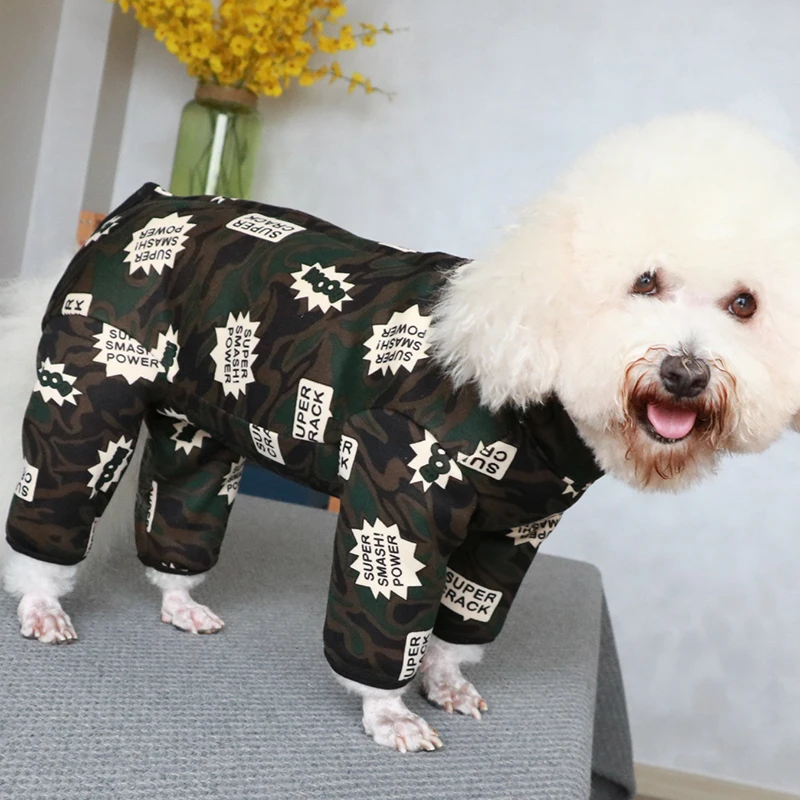 Pet Dog Jumpsuit Camouflage High Neck Overalls Puppy Warm Fleece Clothes Protect Belly Pajamas For Small Dogs Chihuahua Coat