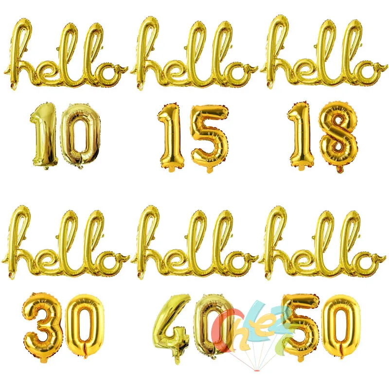 1set 16inch Number foil balloon Conjoined letters hello 30 40 50 Rose gold silver color for birthday party decoration balloons