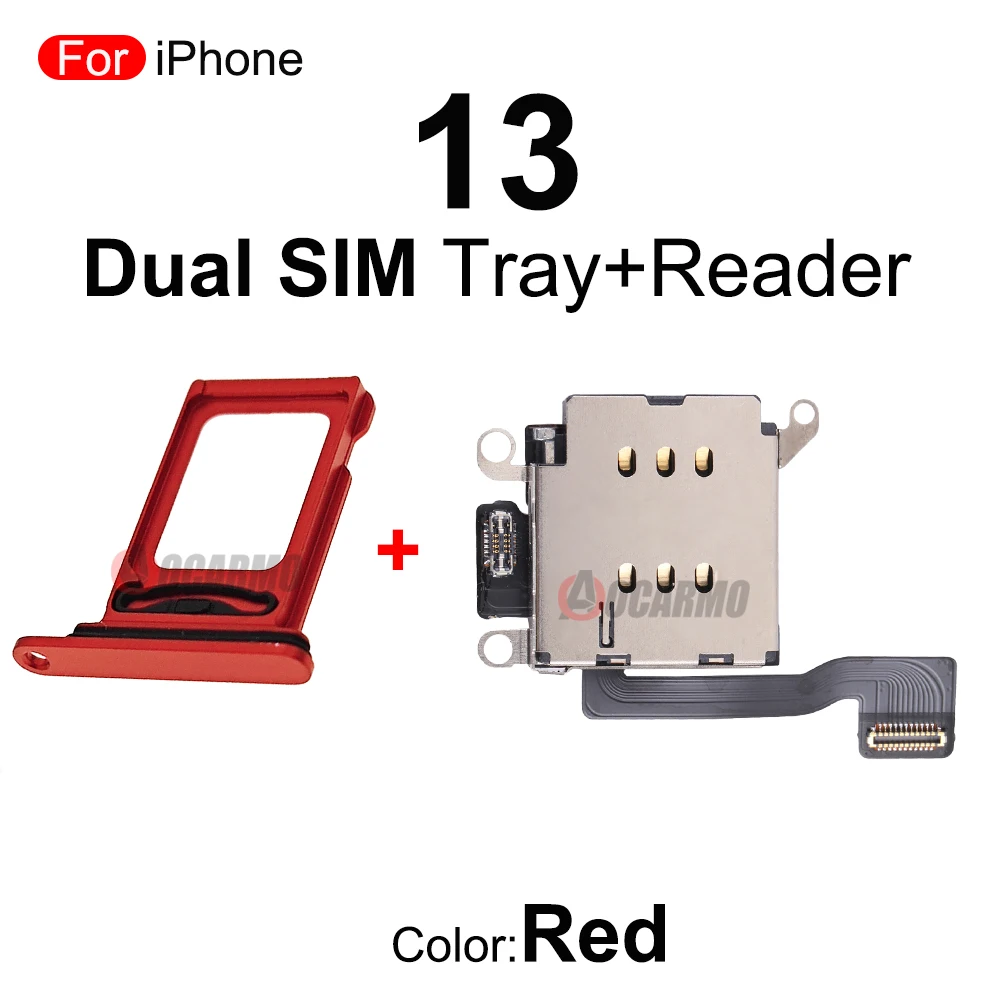 1Set/Lot For iPhone 13 Dual SIM Card Tray Holder Slot + Reader Flex Cable Full Set Replacement Parts Black Silver Pink Blue Red