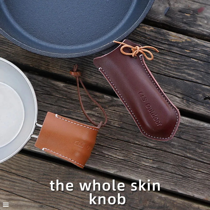 Leather camping pot handle cover cookware high temperature heat insulation anti-scalding cowhide glove handle protective cover