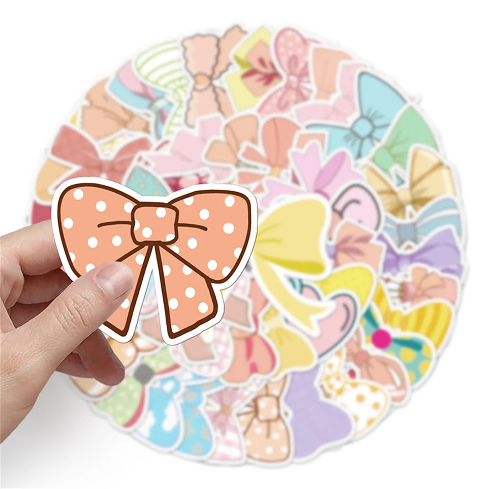 50pcs Cute Butterfiy Knot Bow Stickers For Notebooks Computer Stationery Pink Sticker Scrapbooking Material Craft Supplies