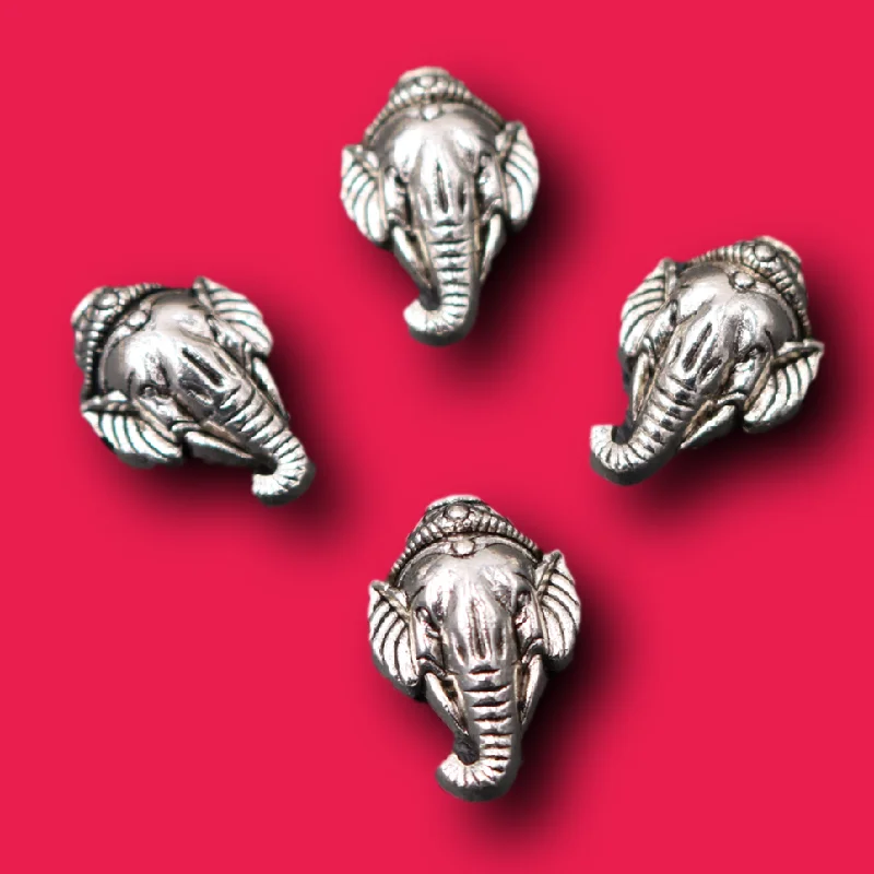 10pcs Silver Plated 3D Elephant God Ganesha Perforated Interval Spacer Beads Retro Bracelet Accessories DIY Charm Jewelry Making