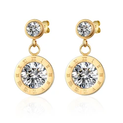 Fashion Brand Jewelry Top Quality Cute Zircon Drop Earrings Titanium Steel Roman Numerals Earrings For Women Best Valentine KE85