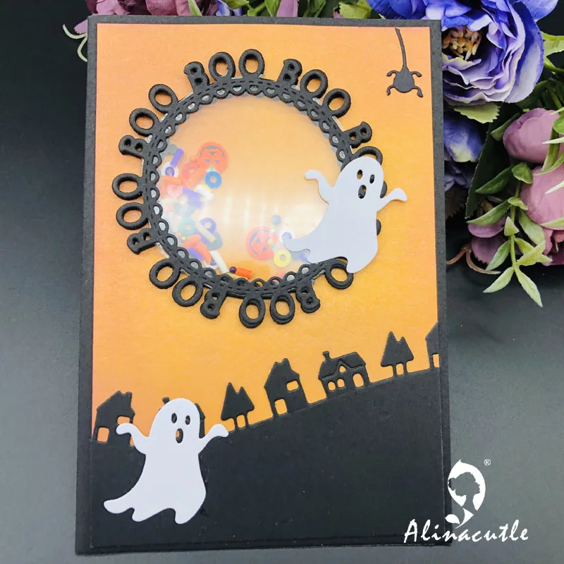 Alinacutle Metal Cutting Die Cut Halloween Ghost BOO Cirlce Scrapbooking Paper Craft Handmade Card Punch Art Cutter