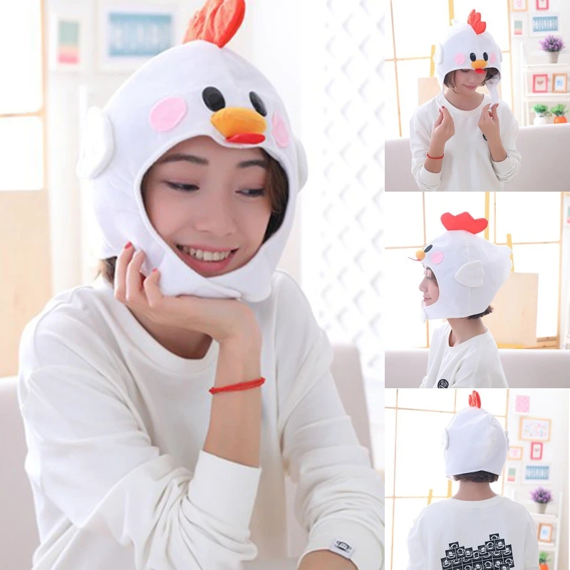 Novelty Funny Cartoon Chicken Animal Plush Hat Stuffed Toy Full Headgear Cap Cosplay Costume Festival Party Photo Props