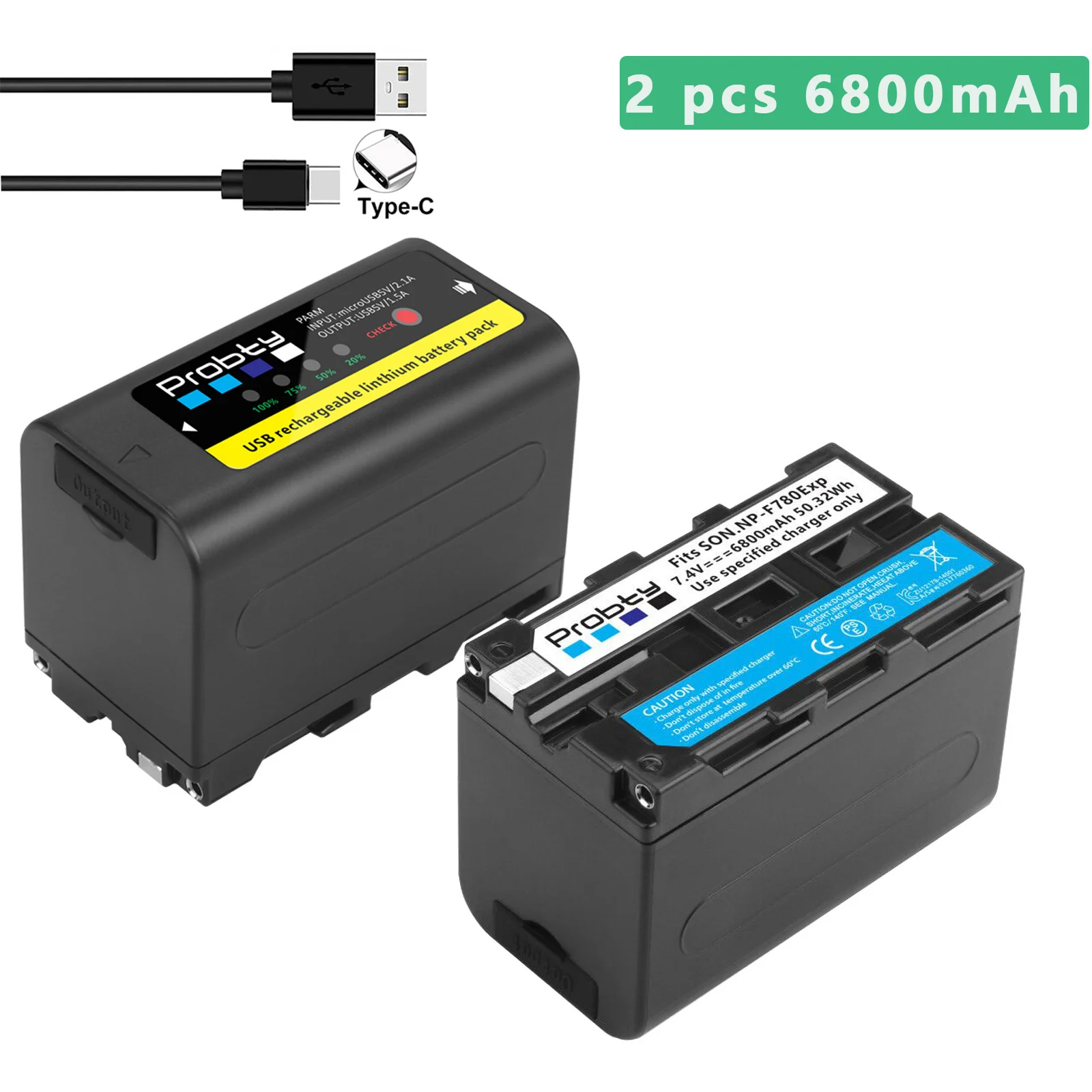 Probty-Batería de NP-F980 NPF960 NPF970 de 6800mAh/10800mAh, con salida de carga USB, para Sony NP-F970, PLM-100, CCD-TRV35, MC1500C