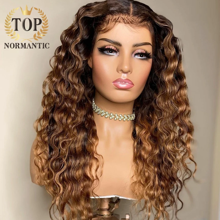 Topnormantic Highlight Color Deep Wave Wigs For Women 13x6 Lace Front Remy Brazilian Human Hair Wig Preplucked Hairline