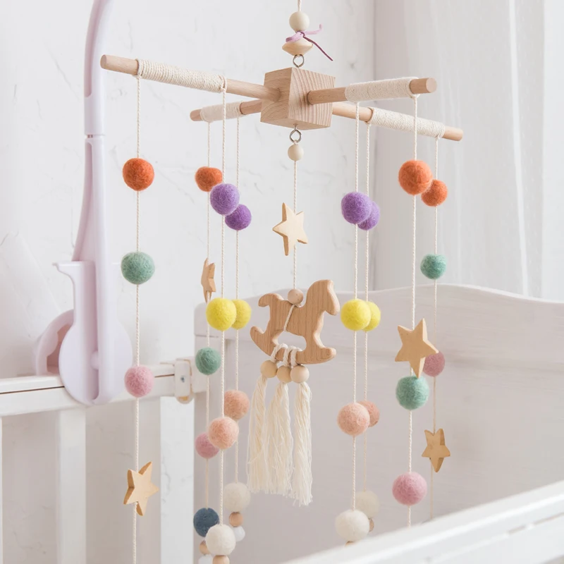 Baby Rattles Crib Bell Toys  Mobile Wooden Beads Trojan Wind Chimes Kids Room Bed Hanging Decor Decor Photography Props Gift