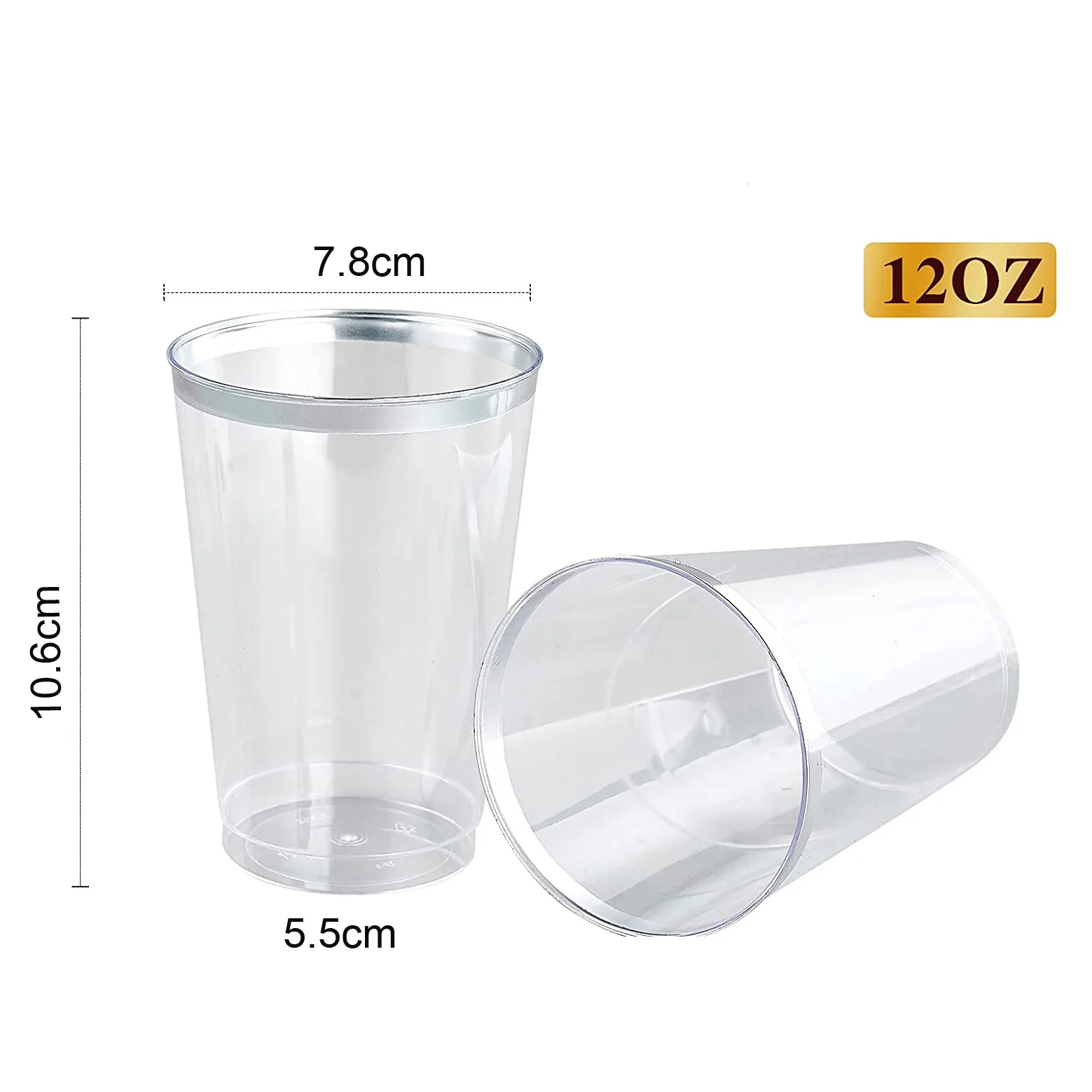 20pcs Silver Plastic Cups,12 oz Clear Plastic Cups Tumblers Fancy Disposable Wedding Cups Elegant Party Cups  with Silver Rim