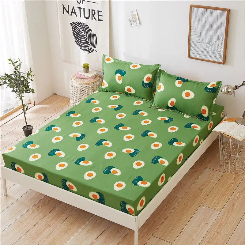 3pcs Mattress Cover Set with Pillowcase Cartoon Kids Fitted Sheet with Elastic Queen/King Size Mattress Protector Bed Sheet Set