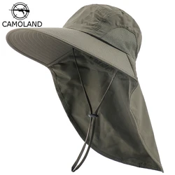 CAMOLAND Summer UPF 50+ Sun Hat Women Men Waterproof Bucket Hats With Neck Flap Outdoor Large Wide Brime Fishing Hat