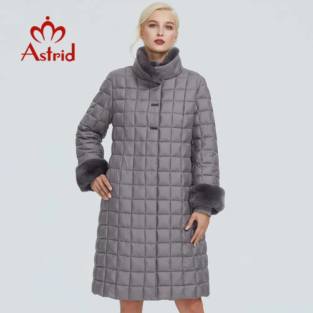 2022 Astrid winter jacket women with fur collar design long thick cotton clothing fashion grid pattern warm women parka FR-2040