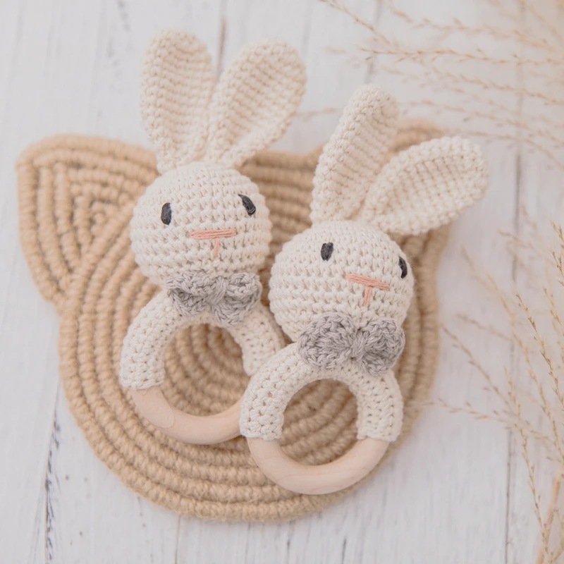 1PC Baby Ratter Toys Newborn Amigurumi Teether Wooden Teether Crochet Animals BPA Free Rattle Toy Baby Rattles Gifts For Newborn