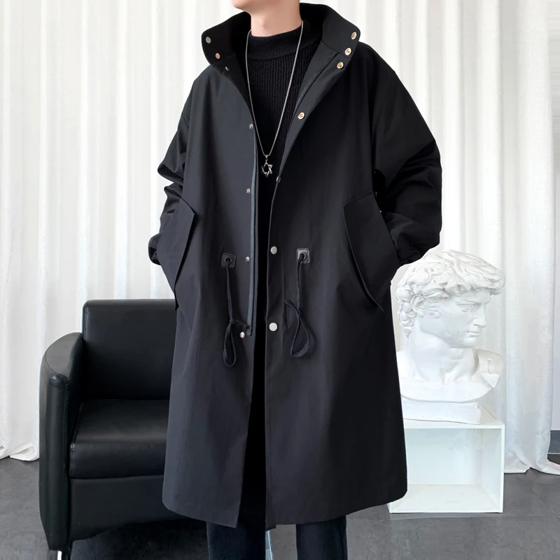 

Men's Trench Coat Windbreaker Mid Black Long Autumn Casual Men Clothing