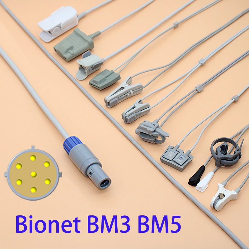 Redel 7P Spo2 sensor cable for Bionets BM3 BM5 adult/pediatric/child/Neonate/veterinary monitor,3m Finger/Ear spo2 probe.