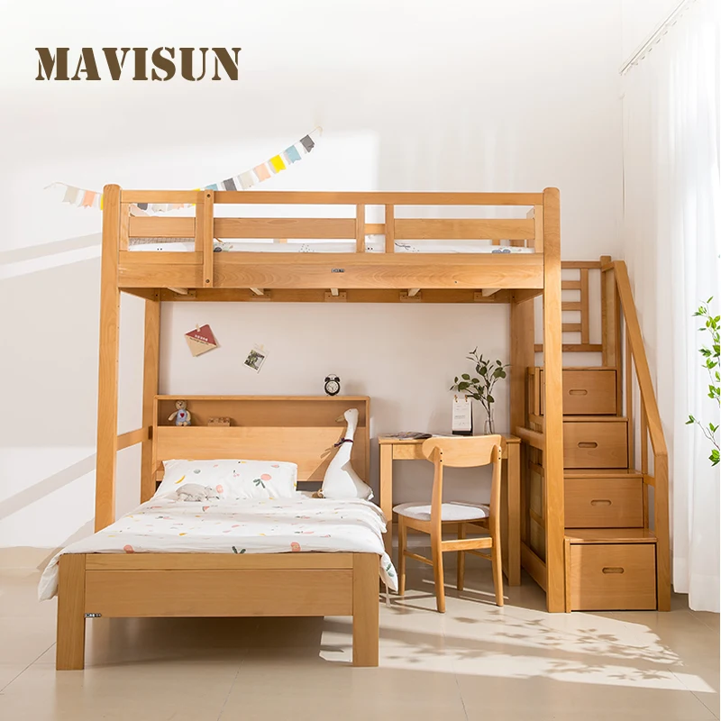 German Beech Staggered Ladder Cabinet Bed Good Quality And Low Price Natural Style Bedroom Furniture Bunk Bed For Children