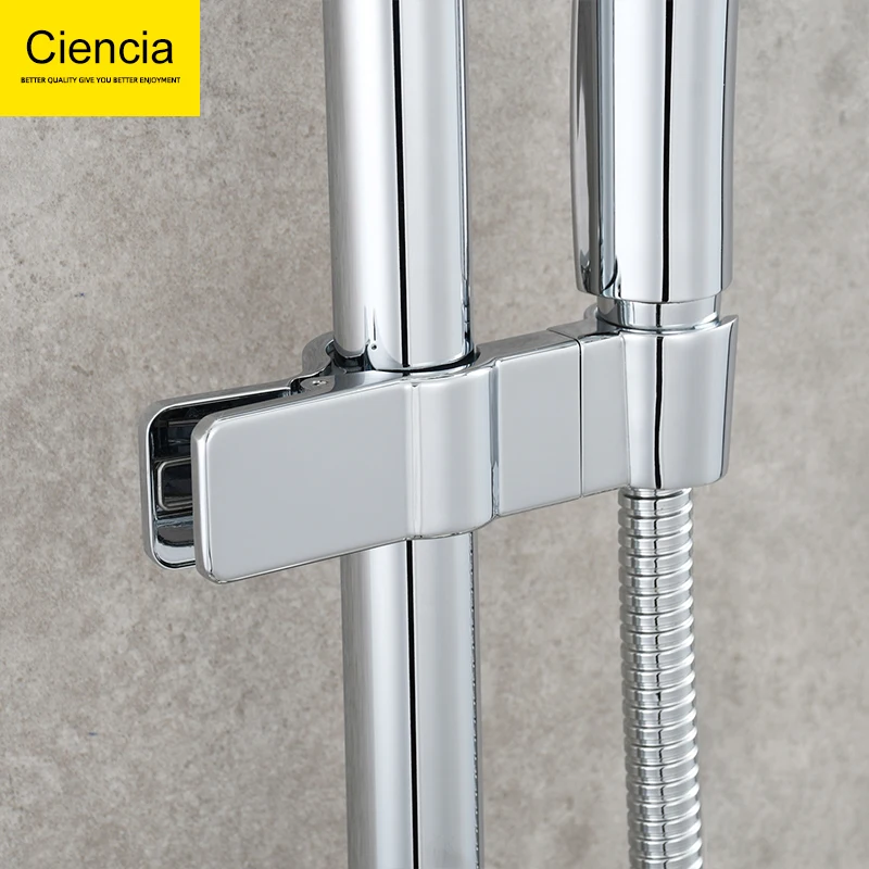 Ciencia Shower Head Holder Height Adjustable Chrome Clamp Handheld Shower Head Bracket For Slide Bar Shower Bar Slider Holder