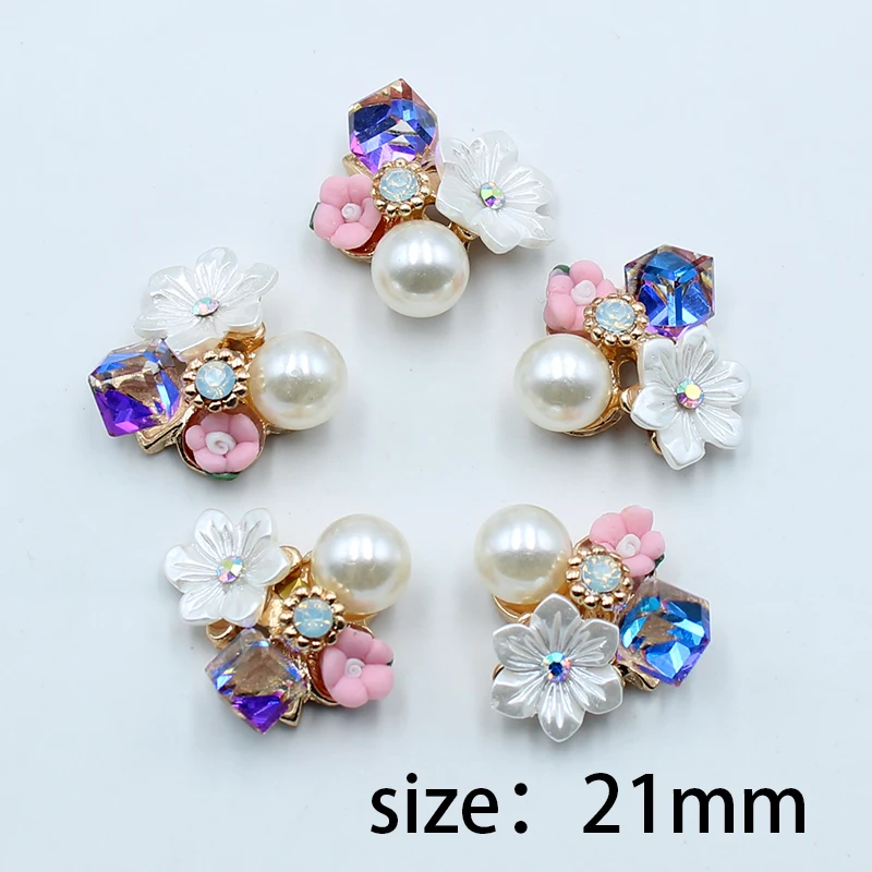 

New 10pcs 21mm flower pearl rhinestone buckle metal DIY gift box greeting card girl small jewelry costume decoration accessories