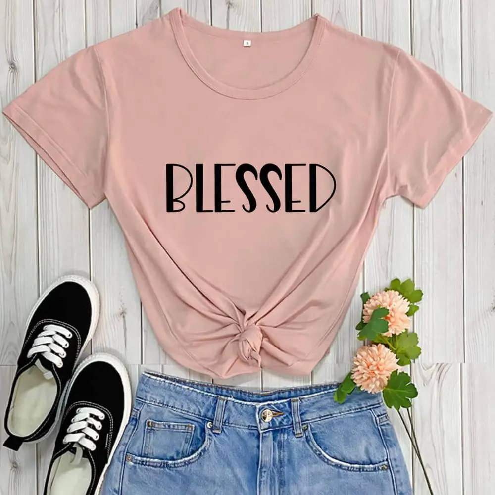 

Blessed Christian Shirt Faith shirt New Arrival Casual 100%Cotton Funny T Shirt Christian Gifts for Her Blessed Mama Shirts